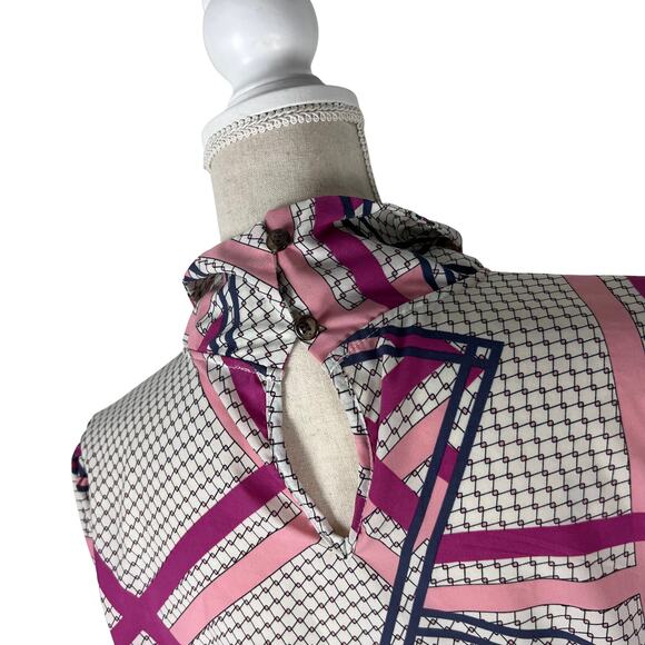Hazel Haze Abstract Geometric Bow Tie Blouse Top Women’s Size M Pink Purple - Picture 5 of 7